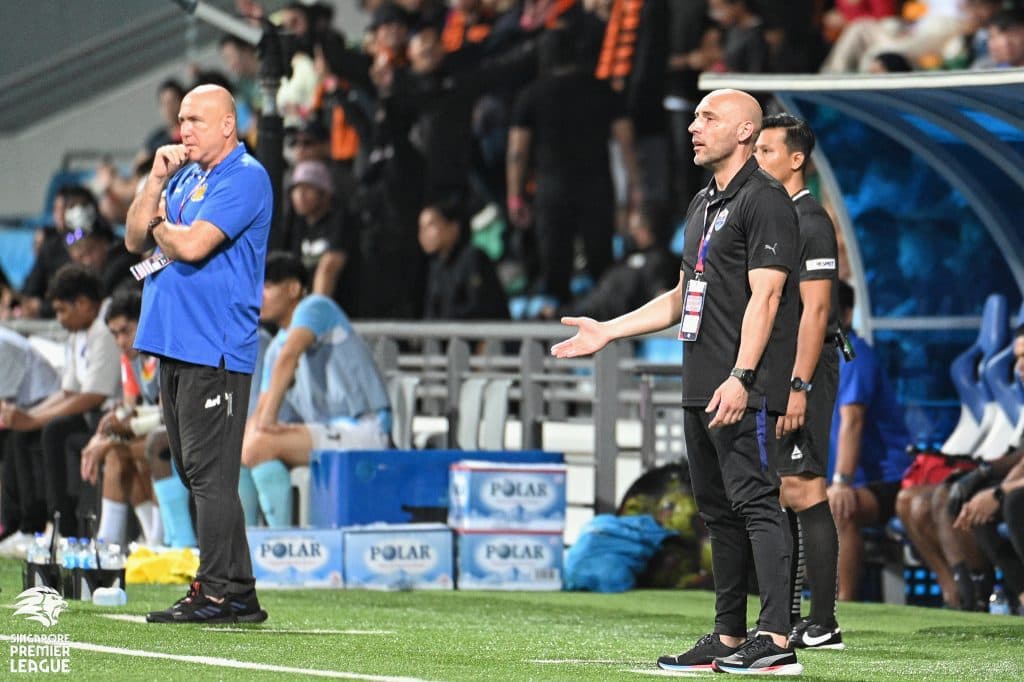 Hougang United’s Marko Kraljevic and Lion City Sailors’ Aleksandar Rankovic in the 2023 Singapore Cup Final